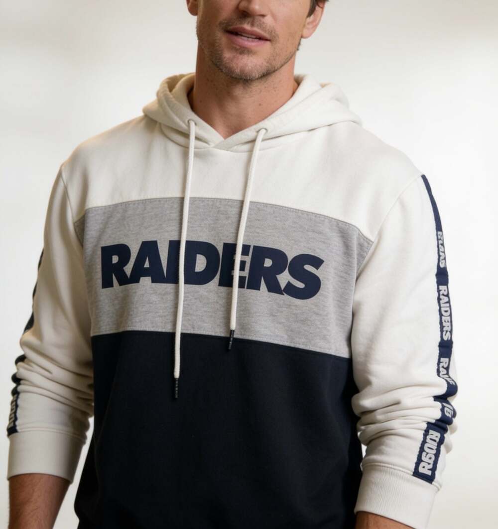 Vintage Las Vegas Raiders Colorblock Pullover Hoodie White Gray Black NFL Hoodie